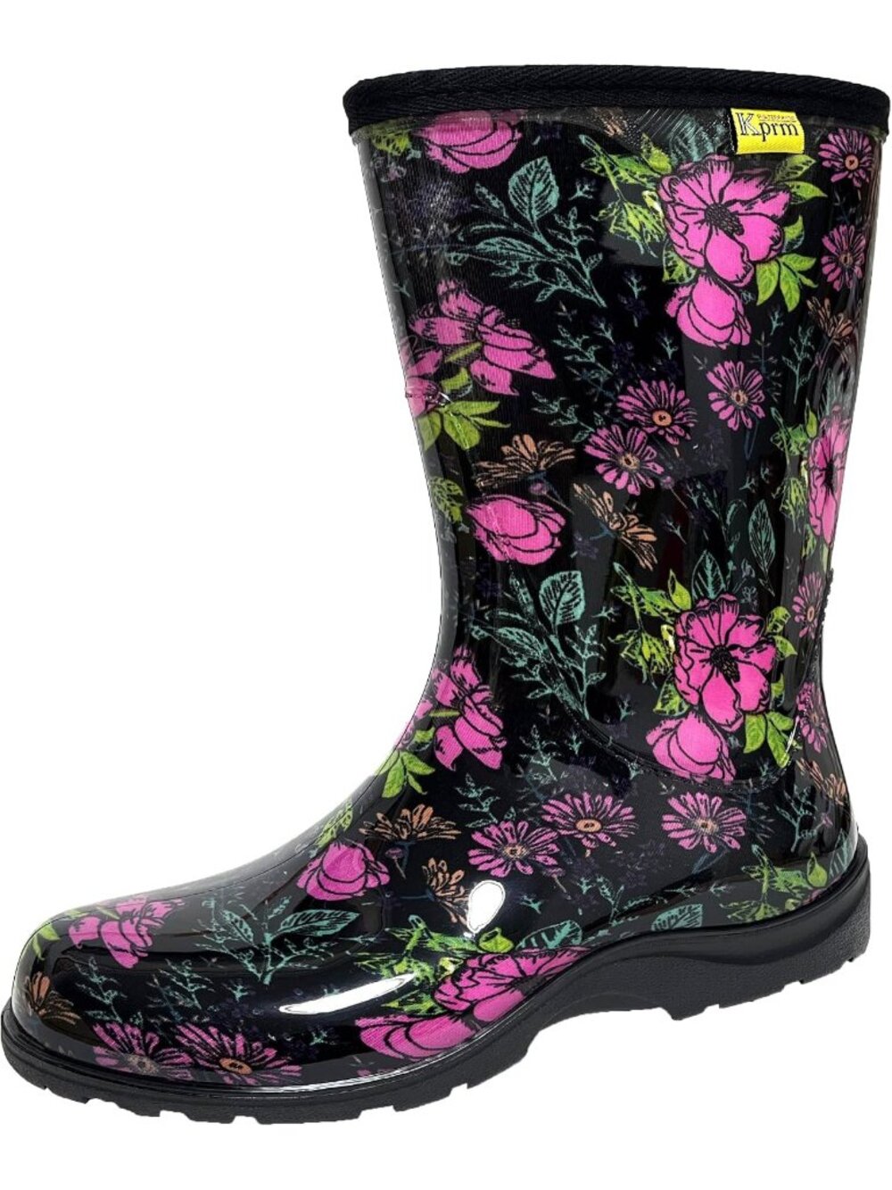 Women's Midsummer Black Rain Boots Waterproof Mid Calf Rubber Garden Shoes